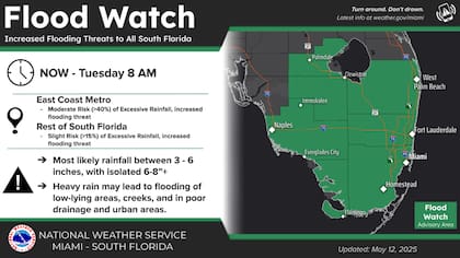 Riesgo de inundaciones repentinas: NWS advierte anegamientos en zonas urbanas con drenaje insuficiente como Miami y Fort Lauderdale
