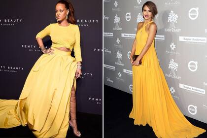 Rihana, por Oscar de la Renta y Jessica Alba, por Giambattista Valli