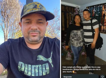 Ringo Rincón (izq.) y Andy Javier Perozo (der.), junto a su madre, en un posteo que ella compartió por su cumpleaños