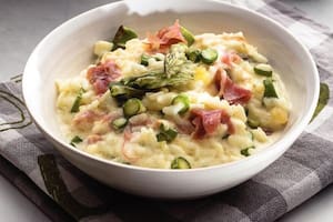 Risotto con queso brie y jamón