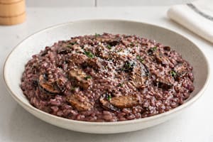 Risotto de hongos y vino tinto
