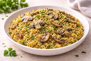 Risotto de quinoa, hongos y azafrán