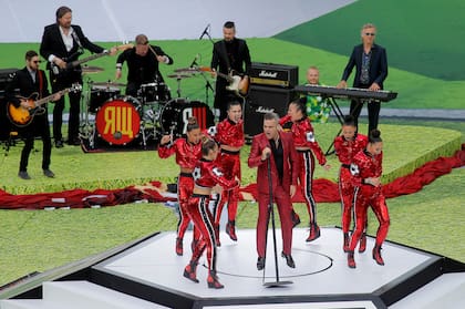 Robbie Williams cantando en la fiesta inaugural de la Copa del Mundo de Rusia 2018