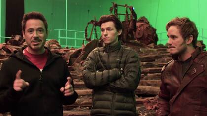 Robert Downey Jr, Tom Holland y Chris Pratt en rodaje