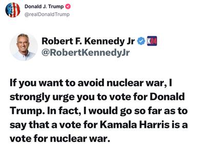 Robert F.Kennedy Jr, haciendo campaña por Trump, en la red social del expresidente