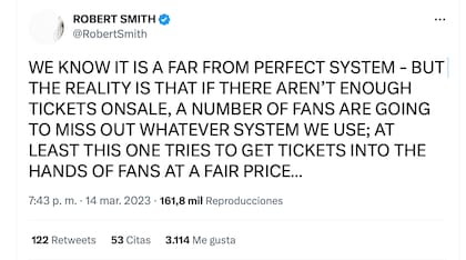 Robert Smith explica el sistema de The Cure de venta de entradas