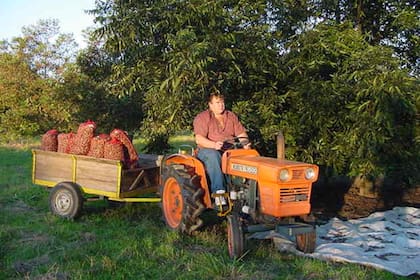 En 1997, Roberto Ramond en el primer carrito cosechero de la empresa.