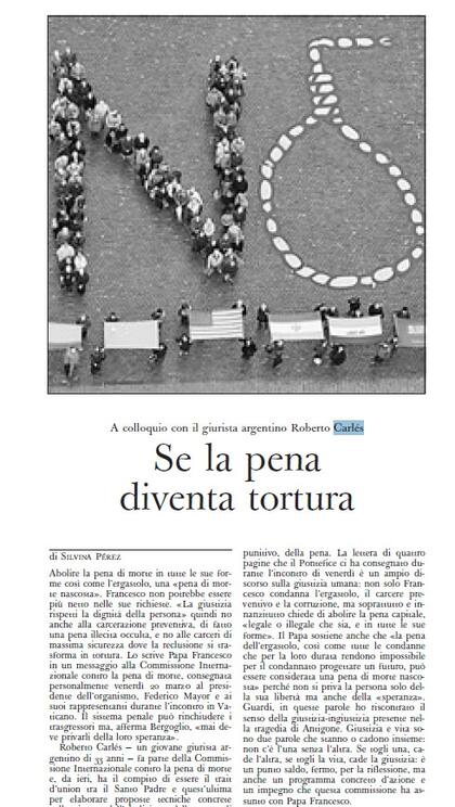 Roberto Carlés rechazó la pena de muerte y la prisión perpetua en una entrevista con el periódico oficial del Vaticano