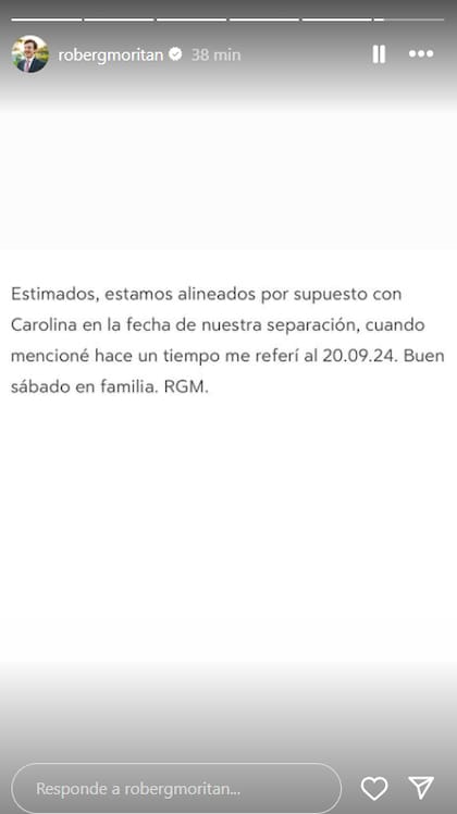 Roberto García Moritán volvió a referirse a su separación tras el descargo de Pampita (Instagram: @robergmoritan)