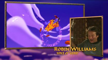 Robin Williams poniéndole su voz al Genio de Aladdin