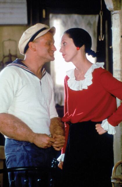 Robin Williams y Shelley Duvall como Popeye y su amada Olivia
