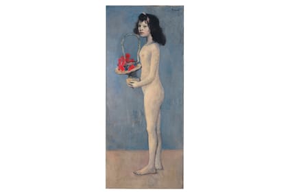 Chica con cesta de flores (1905), una pintura de Pablo Picasso de casi dos metros de alto