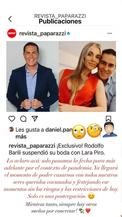 Rodolfo Barili aclaró por qué no se casará este año con Lara Piro