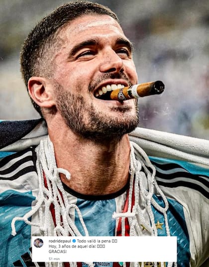 Rodrigo De Paul celebró el aniversario del Mundial (Foto: Instagram)