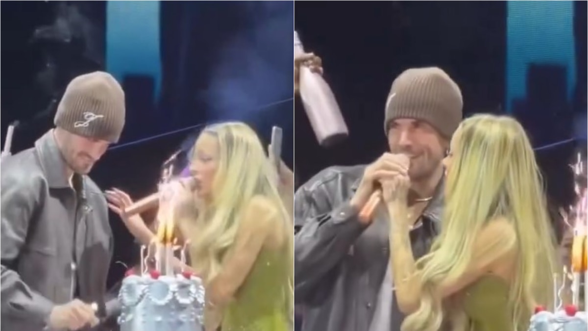 Rodrigo de Paul subiu ao palco com um bolo gigante e surpreendeu Tini Stoessel no aniversário dela