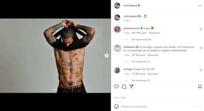 Rodrigo de Paul subió una foto en la que dejó ver su tatuaje de "Tini" (Foto: Instagram @rodridepaul)