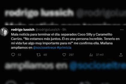 Rodrigo Lussich anunció la separación de Coco Sily y Caramelito (Captura Twitter)