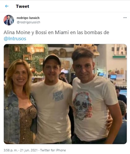Rodrigo Lussich publicó una foto que muestra a Alina Moine y Martín Bossi juntos en Miami