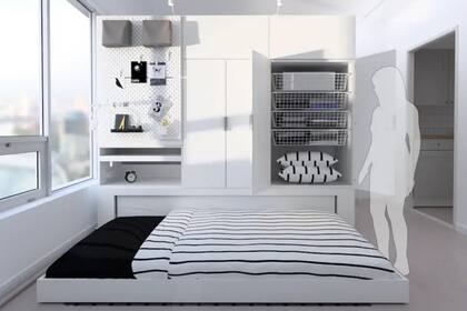 Rognan se desplaza por el monoambiente y permite ganar hasta ocho metros cuadrados al cambiar el diseño y la disposición de los muebles del pequeño departamento