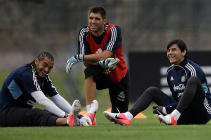 Tiempos de selección mayor, con "Chiquito" Romero y Mariano Andújar en un entrenamiento en Ezeiza