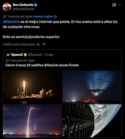 Ron DeSantis celebró el lanzamiento de 24 satélites Starlink desde Florida