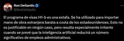 Ron DeSantis cuestionó el programa de la visas H1-b y consideró que es una "estafa"