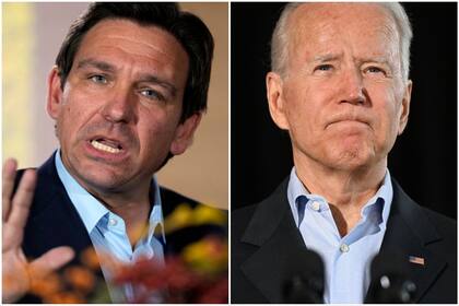 Ron DeSantis, gobernador de Florida, y Joe Biden, presidente de Estados Unidos