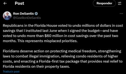 Ron DeSantis pidió a la Cámara de Representantes lo que considera un enfoque más específico para la reducción de impuestos