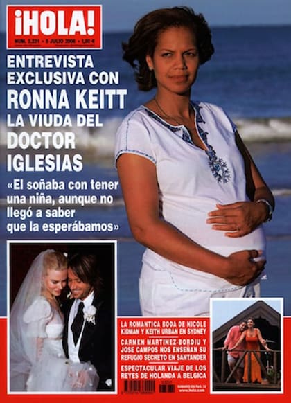 Ronna Keitt en la tapa de ¡HOLA!, en julio de 2006, embarazada de Ruth Ann. Su marido había muerto unos meses antes, el 19 de diciembre de 2005, y no llegó a conocer a su hija menor, que nació el 26 de julio de 2006, mismo día en que él hubiera cumplido 91 años.