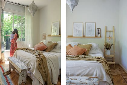 Ropa de cama (Mimi Home Love). Banco (Mercado de Pulgas). Perchero escalera (Sol Palou). Pisos originales de parquet.