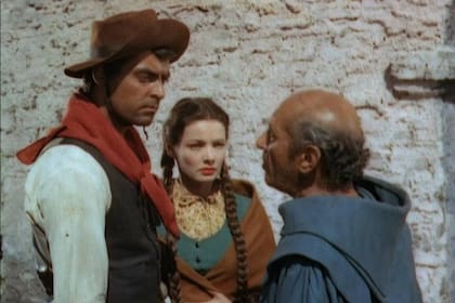 Rory Calhoun, Gene Tierney y el actor argentino Enrique Chaico, en una escena del filme El camino del gaucho