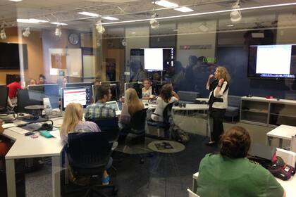 Una de las aulas del Belo Center, el centro de producción de medios en donde Calmon Alves coordina el Centro Knight para el Periodismo en las Americas