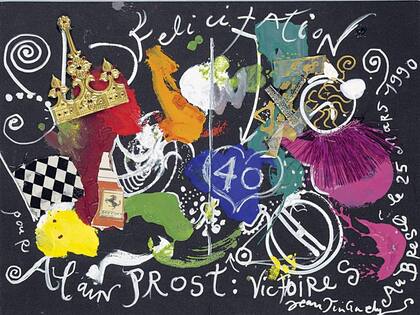 Rugen los motores. Felicitación para Alain Prost por su victoria en Brasil en 1990