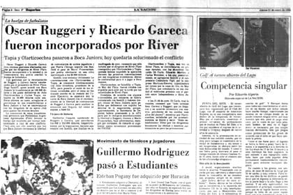 El diario LA NACION anuncia el traspaso de Ruggeri y Gareca a RIver en su edición del 31 de enero de 1985