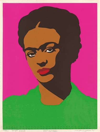Rupert Garcia, Frida Kahlo (Septiembre), de calendario Galeria de la Raza 1975, 1975
