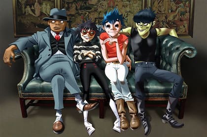 Russel Hobbs, Noodle, 2-D y Murdoc Niccals posando para “la cámara”