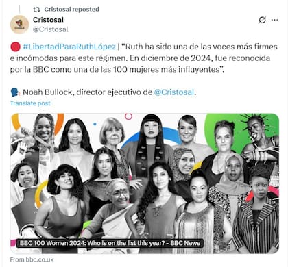 Ruth López fue seleccionada como una de las 100 mujeres más influyentes del 2024 por la BBC