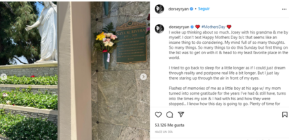 Ryan acudió al cementerio donde yacen los restos de su exesposa y lamentó que ella ya no esté para celebrar el Día de las Madres