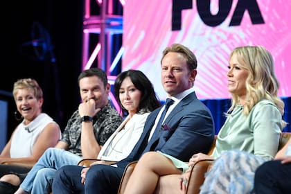 Gabrielle Carteris, Brian Austin Green, Doherty, Ziering y Jennie Garth, en un panel dedicado a Beverly Hills 90210