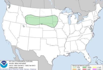 Sábado 12 de abril: sin riesgo de tormentas severas en EE.UU., pero lluvias débiles en las Rocosas centrales y Black Hills