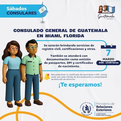 Sábado consular en marzo de 2026 en Miami (X @ConsGuateMiami)