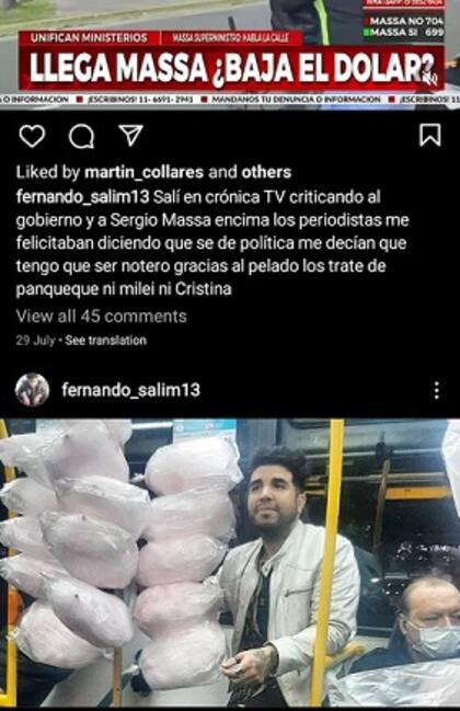 Sabag Montiel en el subte camino a vender algodones de azúcar en un posteo en Instagram antes de que cerraran su cuenta