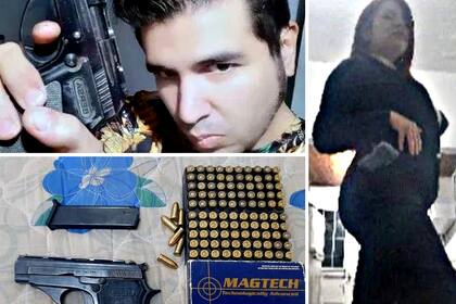 Sabag Montiel y su novia posan con el arma en imágenes halladas en uno de los teléfonos celulares.