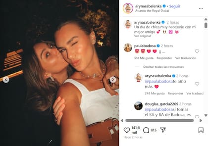 Sabalenka celebró la jornada de relax con Paula Badosa