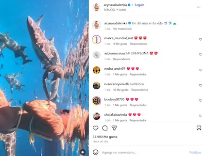 Sabalenka y los tiburones en Islas Maldivas