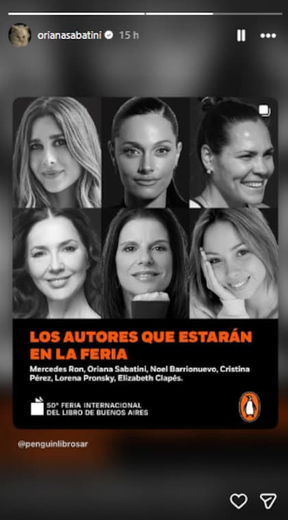 Sabatini presentará su libro en la Feria del Libro 2026 (Foto: Instagram @orianasabatini / @penguinlibrosar)