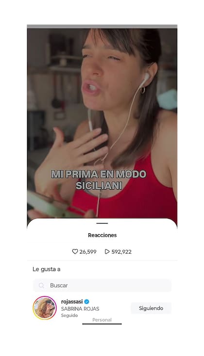 Sabrina Rojas no dudó en darle like al video en el que imitan la justificación de Griselda Siciliani