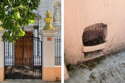 Sacabarros en la entrada de la iglesia La Sagrada Familia (Artigas al 1200, Villa General Mitre, Ciudad de Buenos Aires). Estos accesorios para quitarse el barro del calzado antes de entrar a una casa o edificio recuerdan que se levantaron cuando aun esas calles eran de tierra.