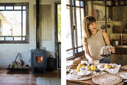 Salamandra Eco (Tromen, $19.400), leñero (lavacatuertastore, $3249) y tapiz (@hachezhome, $6000)