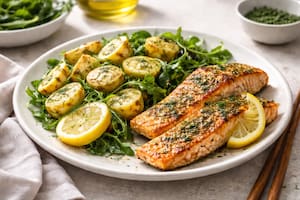 Salmón grillado con limón y eneldo